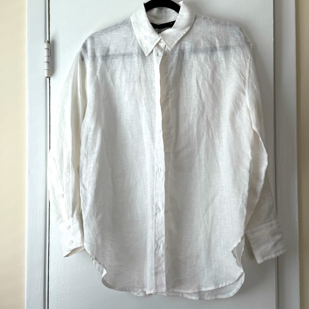 Zara Women's White Linen Button Down Shirt - Size S (NWT)